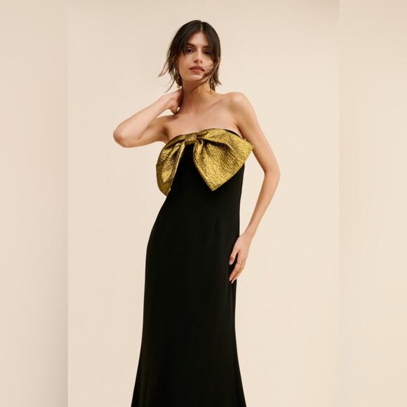 Simon Miller Dali Strapless Crepe Maxi Dress – Black & Gold (Size 4, NWT) - Picture 4 of 8